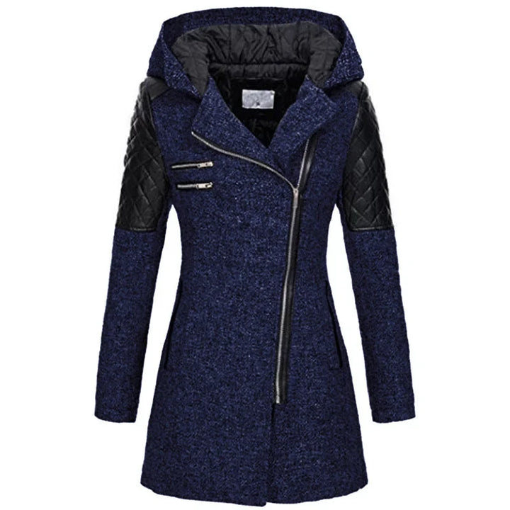 Women's Fitted Hooded Quilted Coat – Diagonal Zip