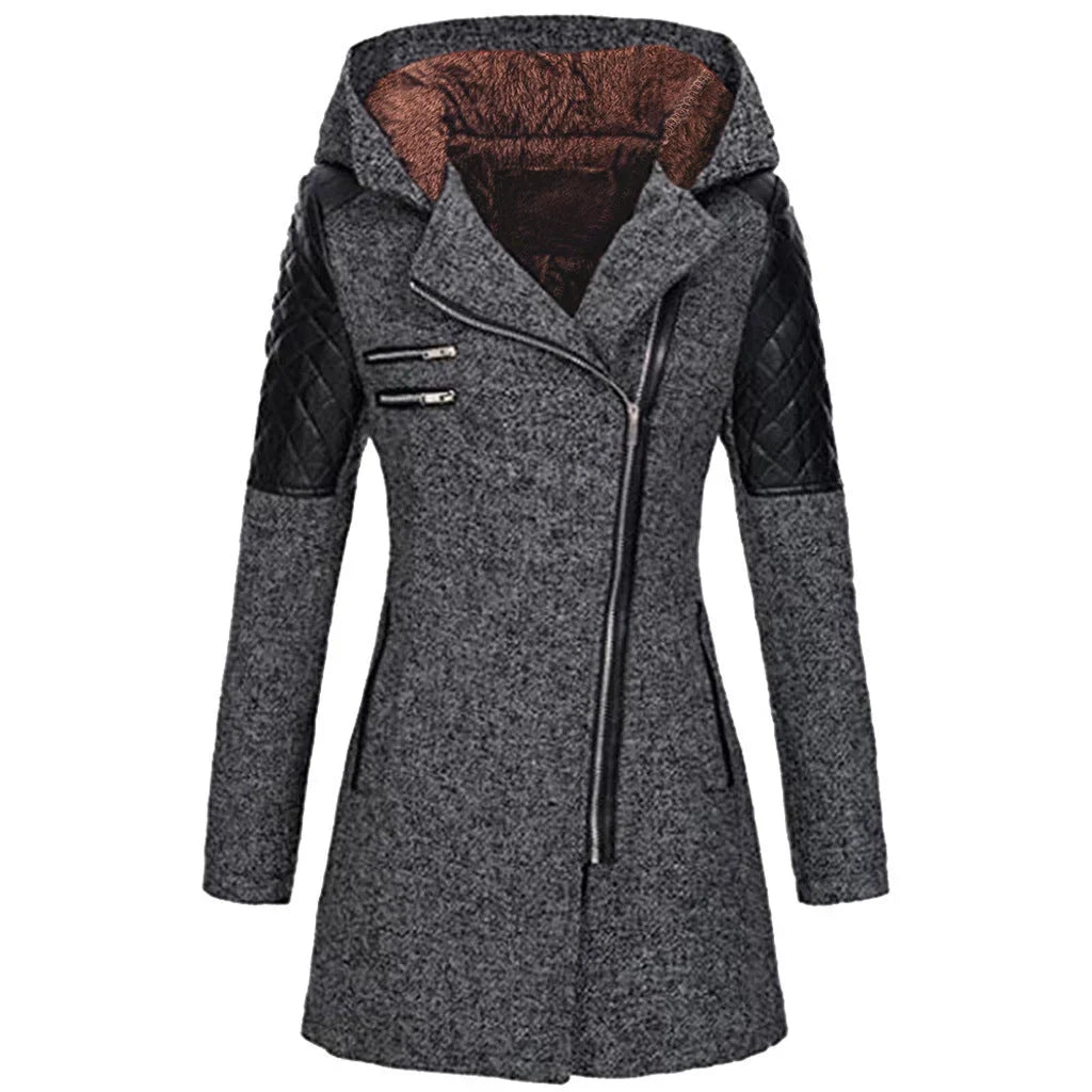 Women's Fitted Hooded Quilted Coat – Diagonal Zip