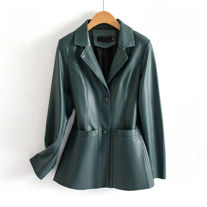 Women's Fitted Waist Flared Hem Leather Jacket