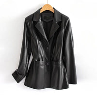 Women's Fitted Waist Flared Hem Leather Jacket