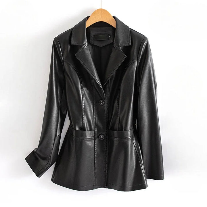 Women's Fitted Waist Flared Hem Leather Jacket