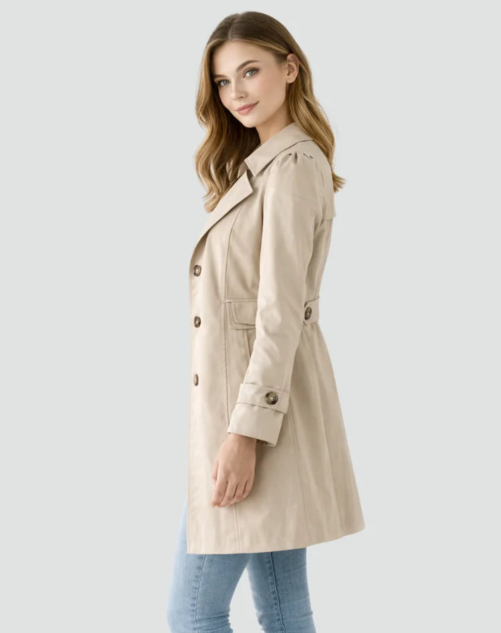 Women's Gold Button Fitted Trench Coat