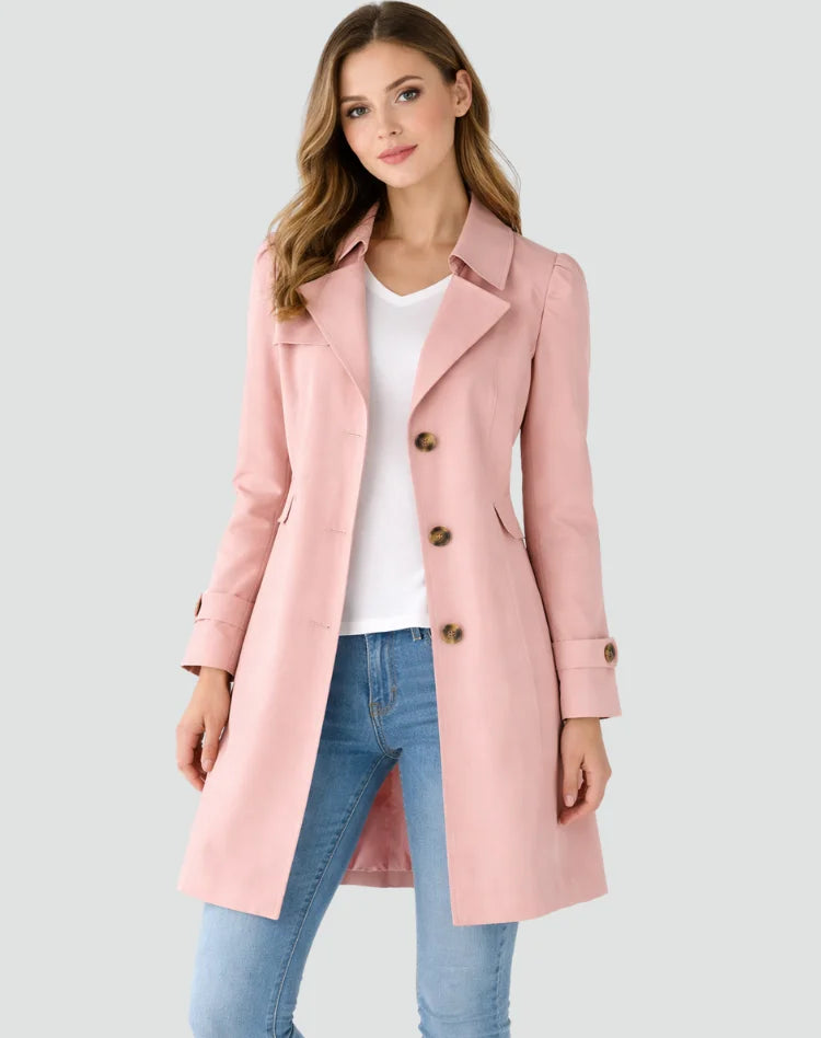 Women's Gold Button Fitted Trench Coat