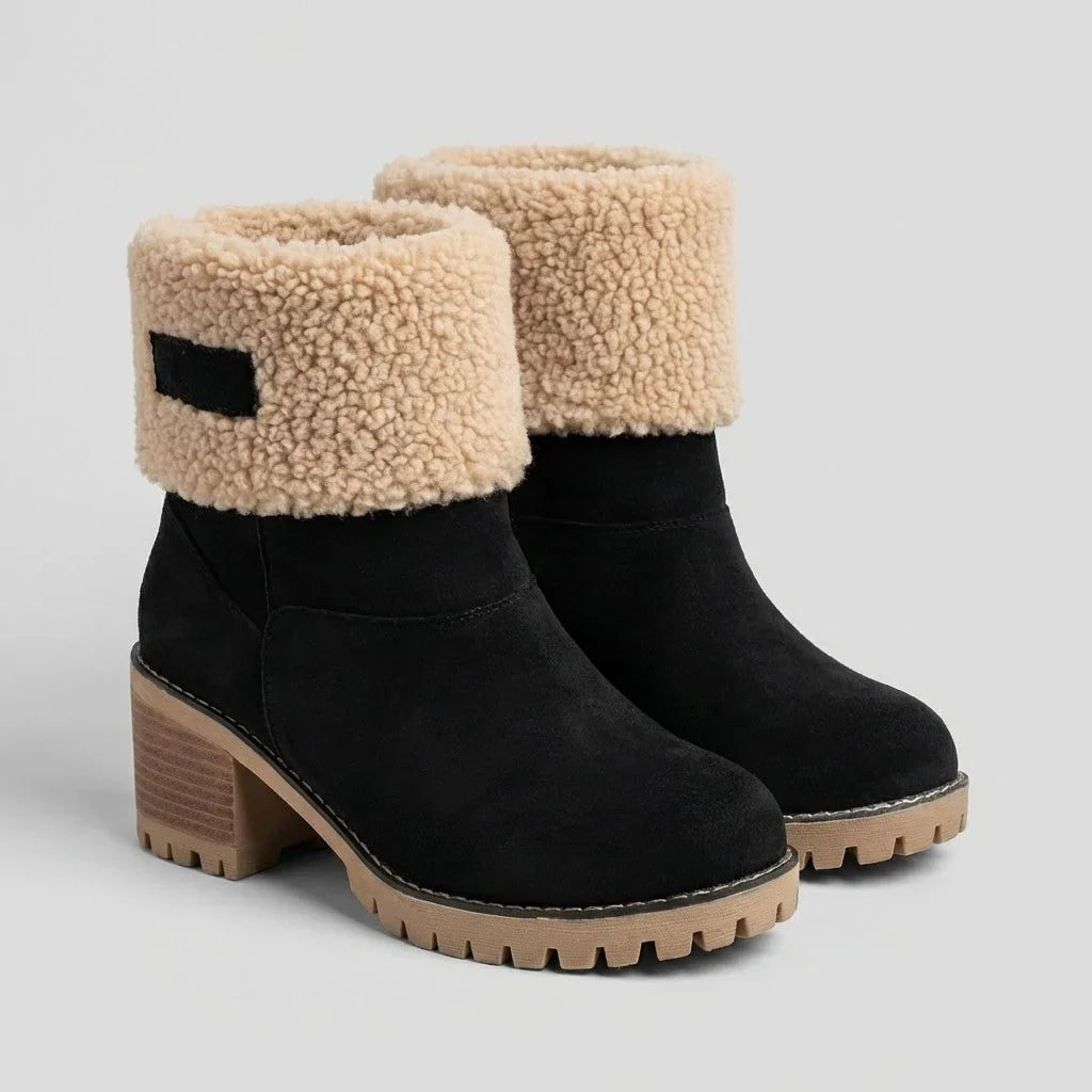 Women's Fleece Lined Block Heel Ankle Boots – Lug Sole