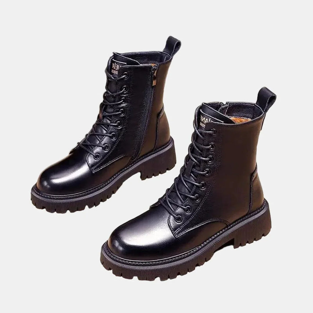 Women's Fleece-Lined Combat Ankle Boots – Lace-Up