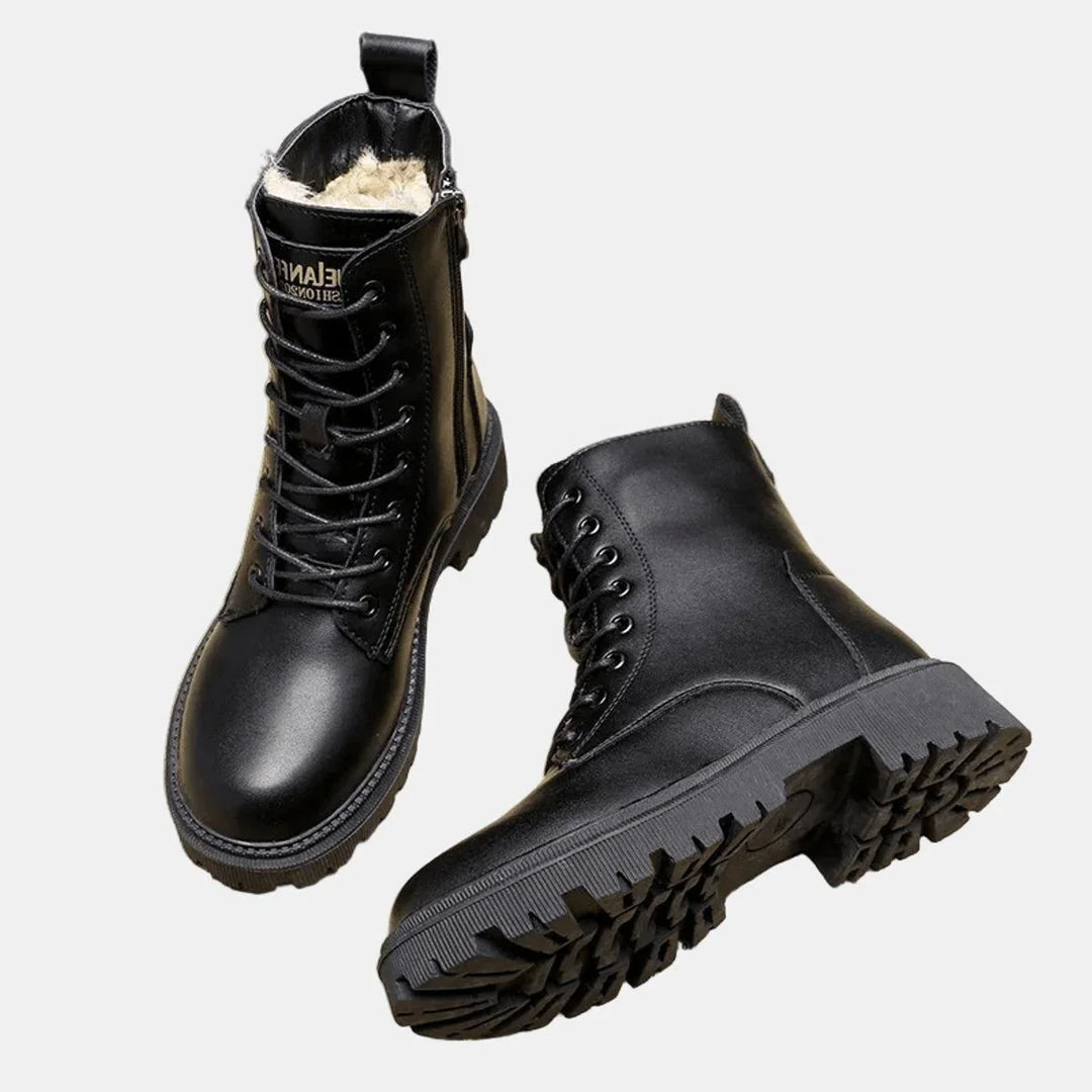 Women's Fleece-Lined Combat Ankle Boots – Lace-Up