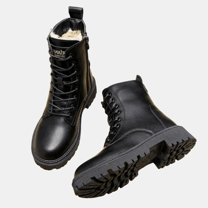 Women's Fleece-Lined Combat Ankle Boots – Lace-Up