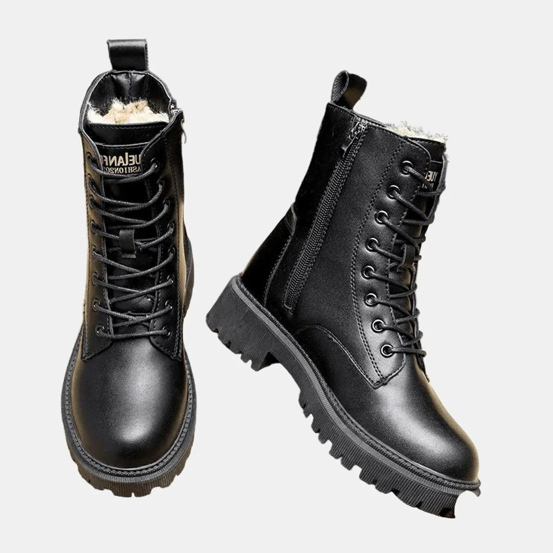 Women's Fleece-Lined Combat Ankle Boots – Lace-Up