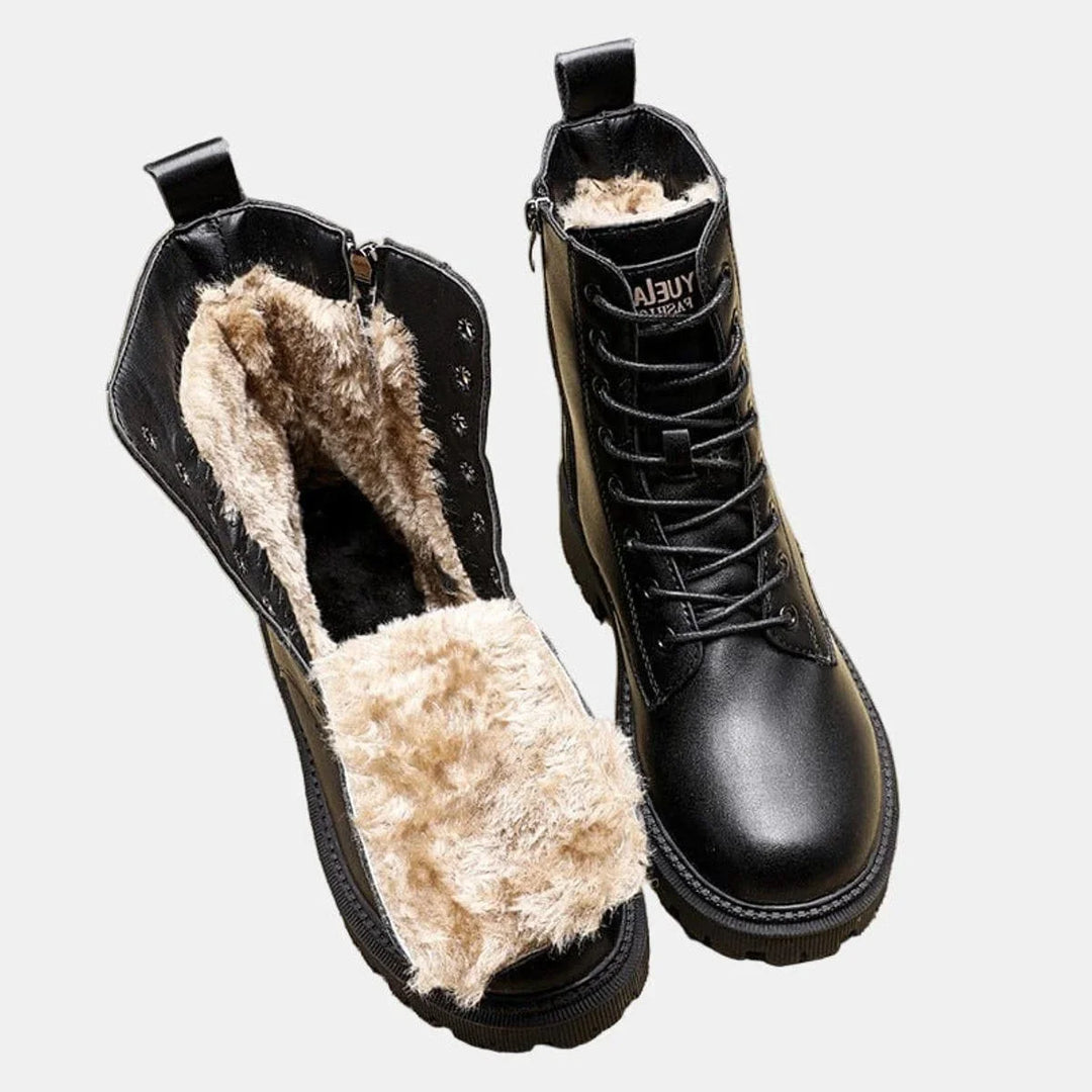 Women's Fleece-Lined Combat Ankle Boots – Lace-Up