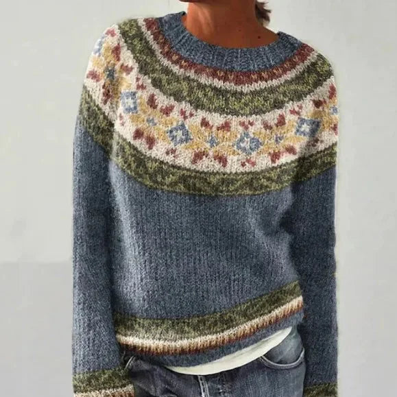 Women's Colorful Fair Isle Pattern Knit Sweater – Boat Neck And Long Sleeves