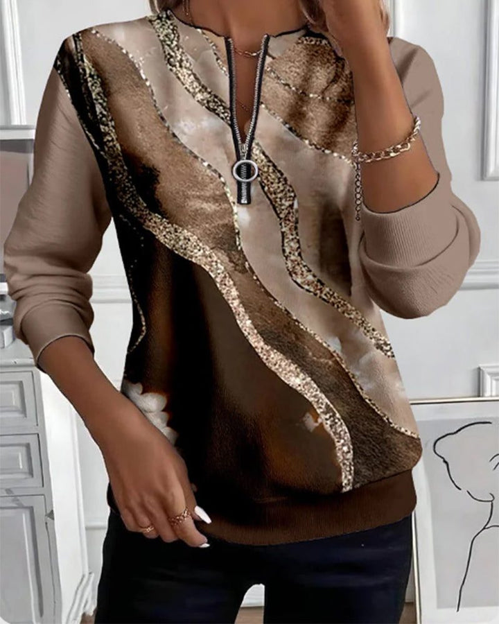 Women's Sweatshirt – Sequin Half-Zip Crew Neck