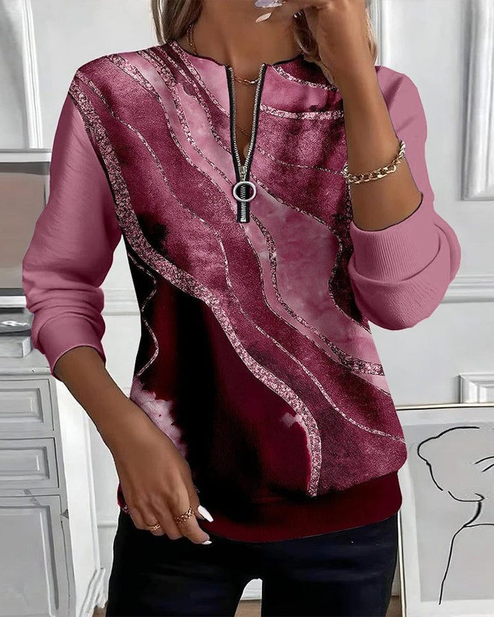 Women's Sweatshirt – Sequin Half-Zip Crew Neck