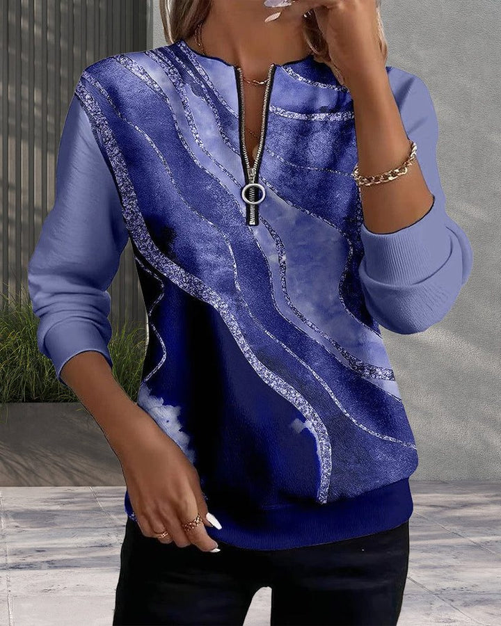 Women's Sweatshirt – Sequin Half-Zip Crew Neck