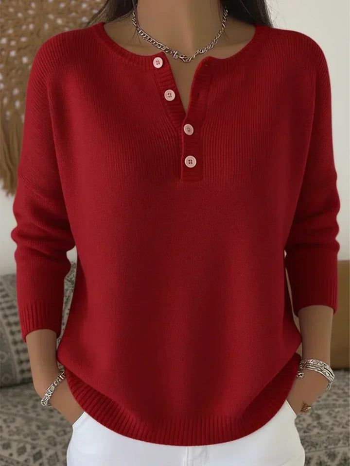 Women's Jumper – Ribbed Henley Button Drop-Shoulder Knit