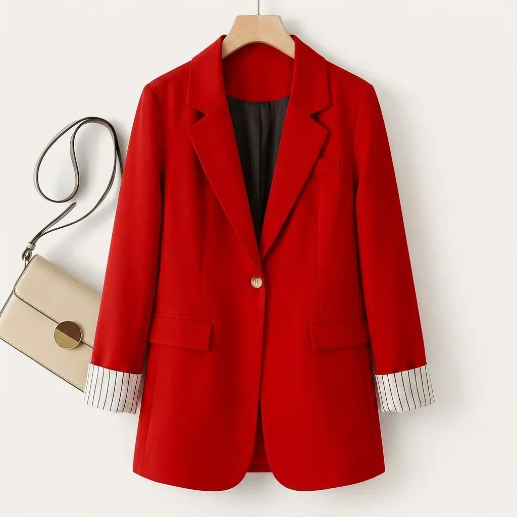 Women's Button Front Long Sleeve Office Blazer Coat