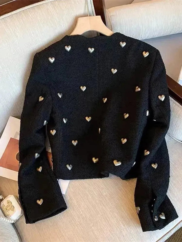 Women's Blazer – Heart Embellished Cropped Collar
