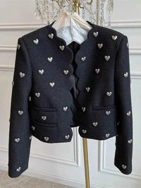 Women's Blazer – Heart Embellished Cropped Collar