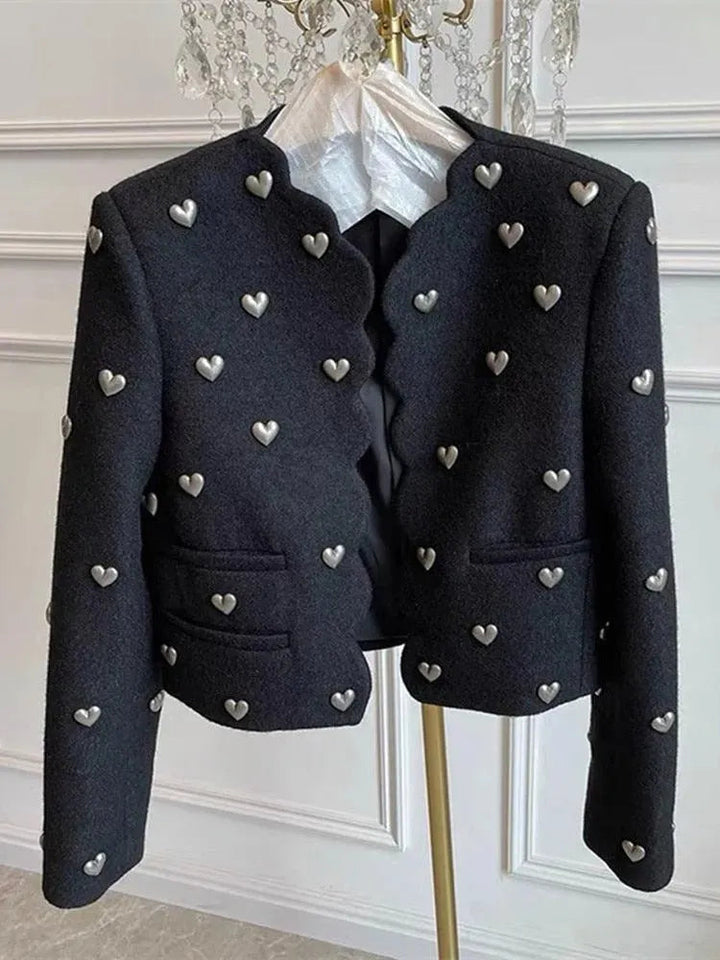 Women's Blazer – Heart Embellished Cropped Collar