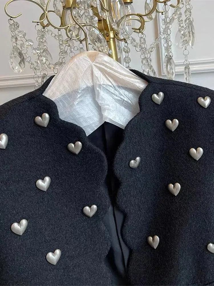 Women's Blazer – Heart Embellished Cropped Collar