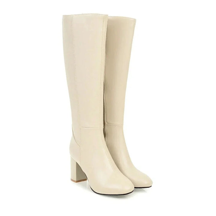 Women's Heeled Block Knee High Boots – Square Toe