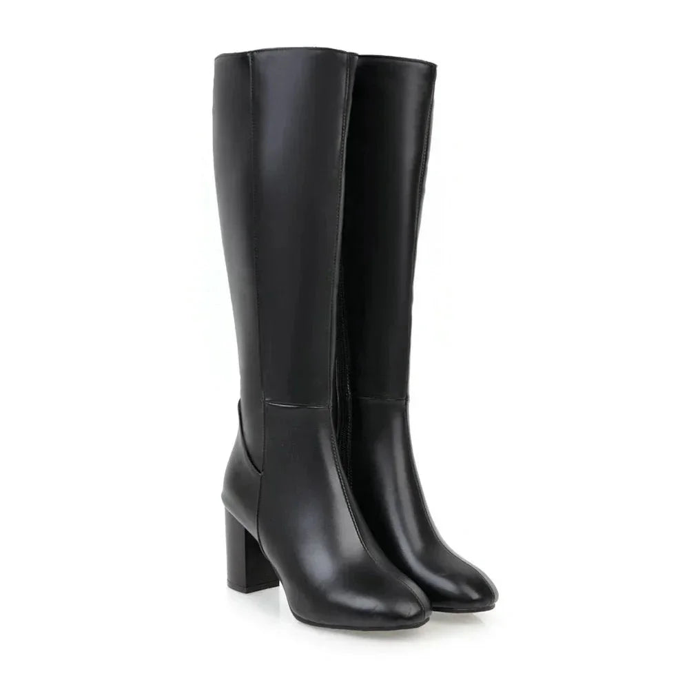 Women's Heeled Block Knee High Boots – Square Toe