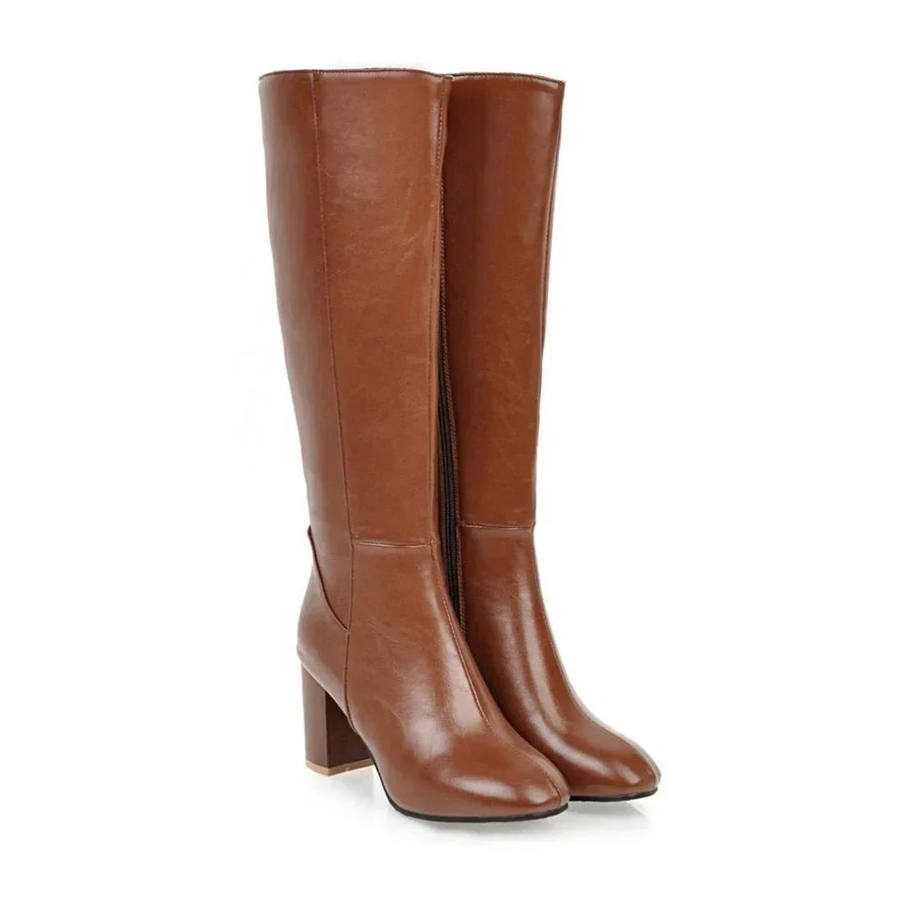 Women's Heeled Block Knee High Boots – Square Toe