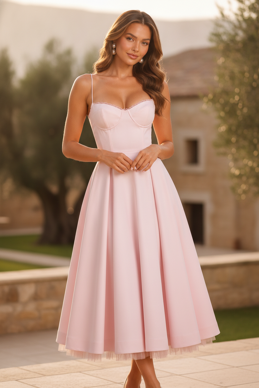 Women's Seraphina - Corset Spaghetti Strap Midi Wedding Guest Dress product image | Invictora.com