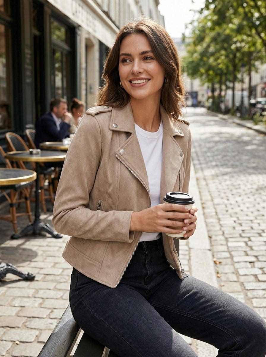 Women's Saskia Biker Jacket in Khaki | Invictora.com