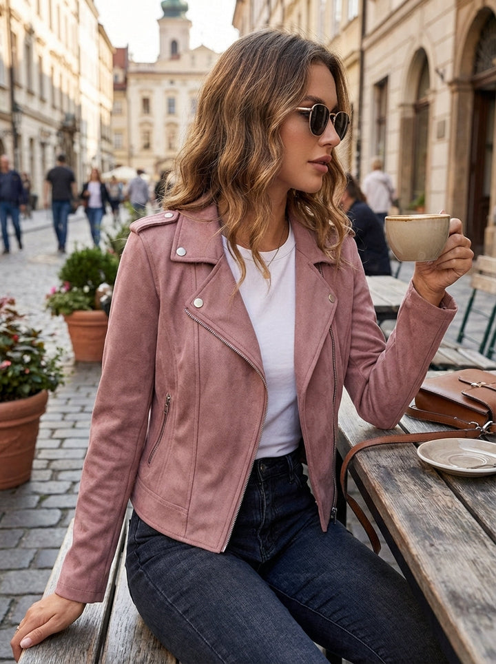Women's Saskia Biker Jacket in Khaki | Invictora.com