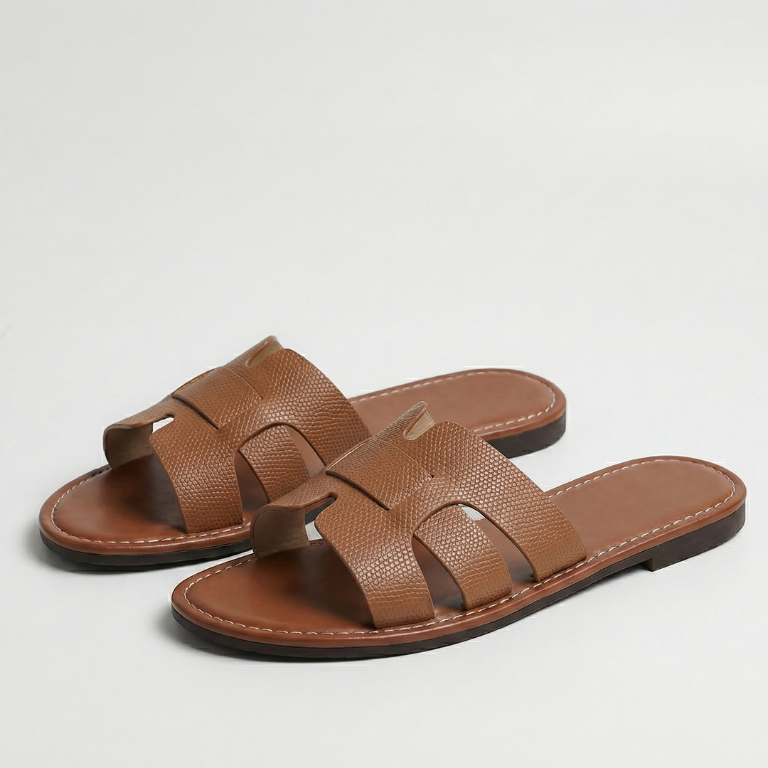 Women's Flat Slide Sandals - Leather Look Elegance product image | Invictora.com