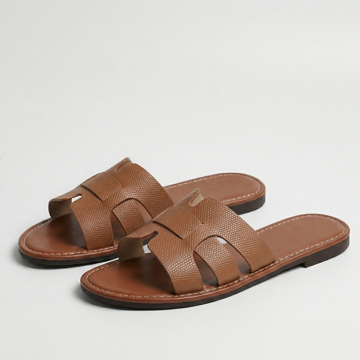 Women's Flat Slide Sandals - Leather Look Elegance product image | Invictora.com