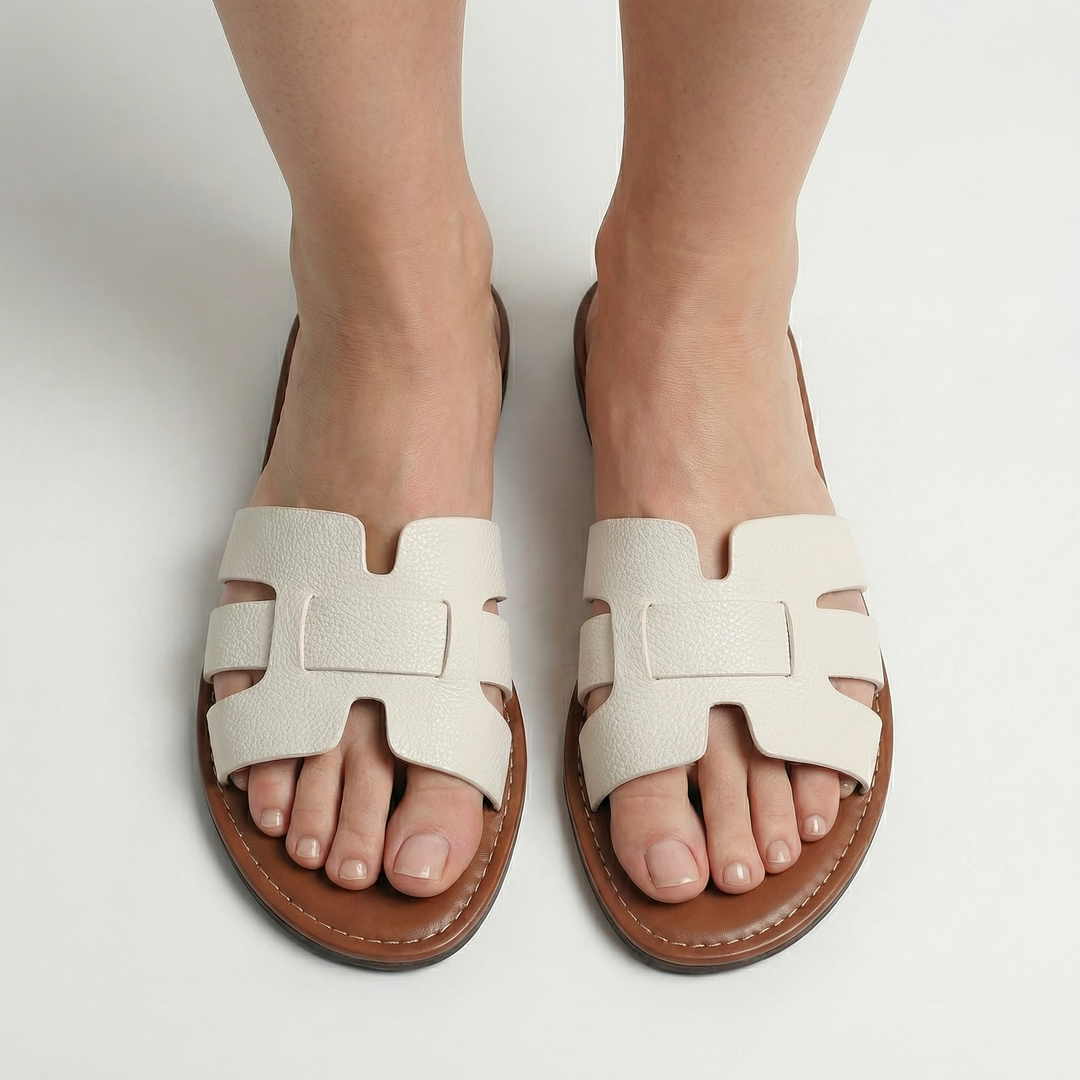 Women's Flat Slide Sandals - Leather Look Elegance product image | Invictora.com