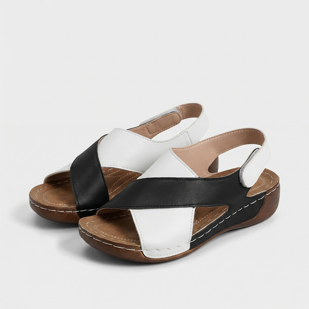 Women's Elegant Two-Tone Open-Toe Wedge Sandals in Navy | Invictora.com