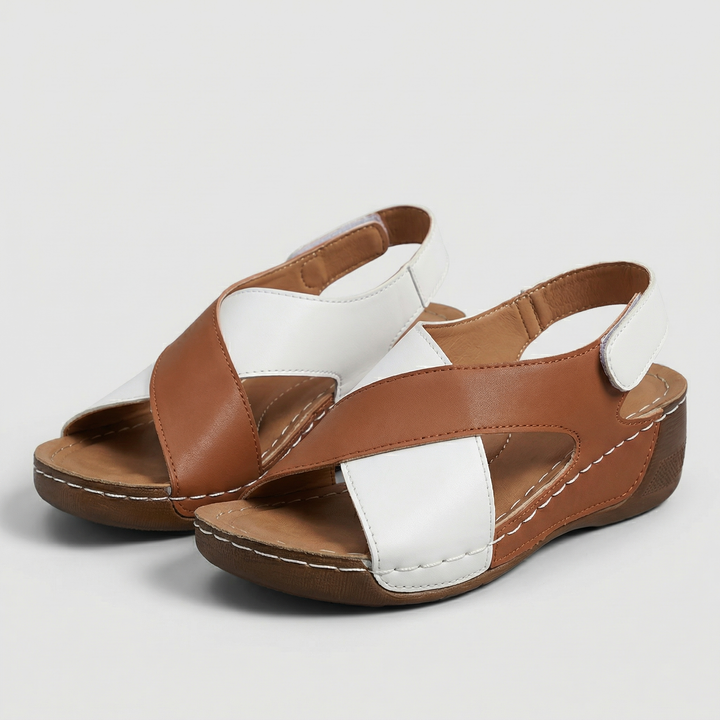Women's Elegant Two-Tone Open-Toe Wedge Sandals in Navy | Invictora.com