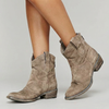 Women's Western Ankle Boots – Leather Look Design in Brown | Invictora.com