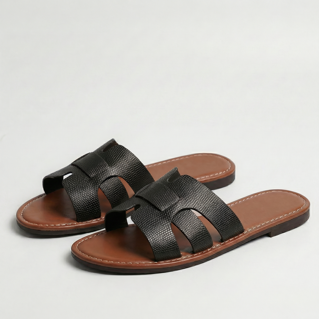 Women's Flat Slide Sandals - Leather Look Elegance product image | Invictora.com