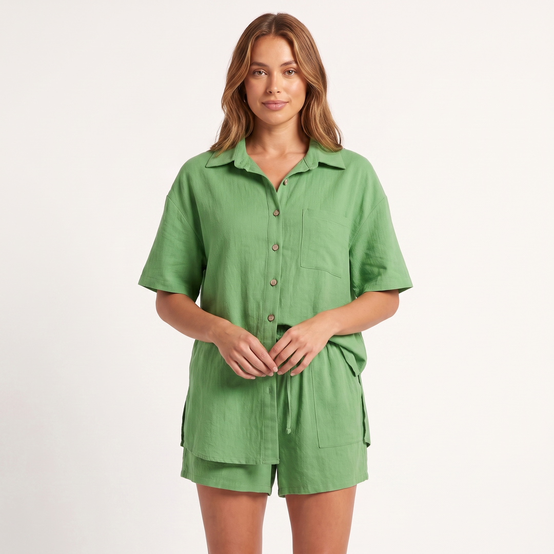 Women's Maeve Women's Co-Ord Set – Shirt & Shorts Short-Sleeve Camp-Collar Two-Piece | Invictora.com