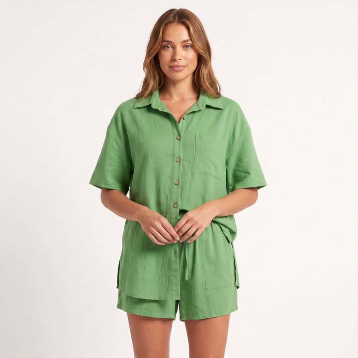 Women's Maeve Women's Co-Ord Set – Shirt & Shorts Short-Sleeve Camp-Collar Two-Piece | Invictora.com