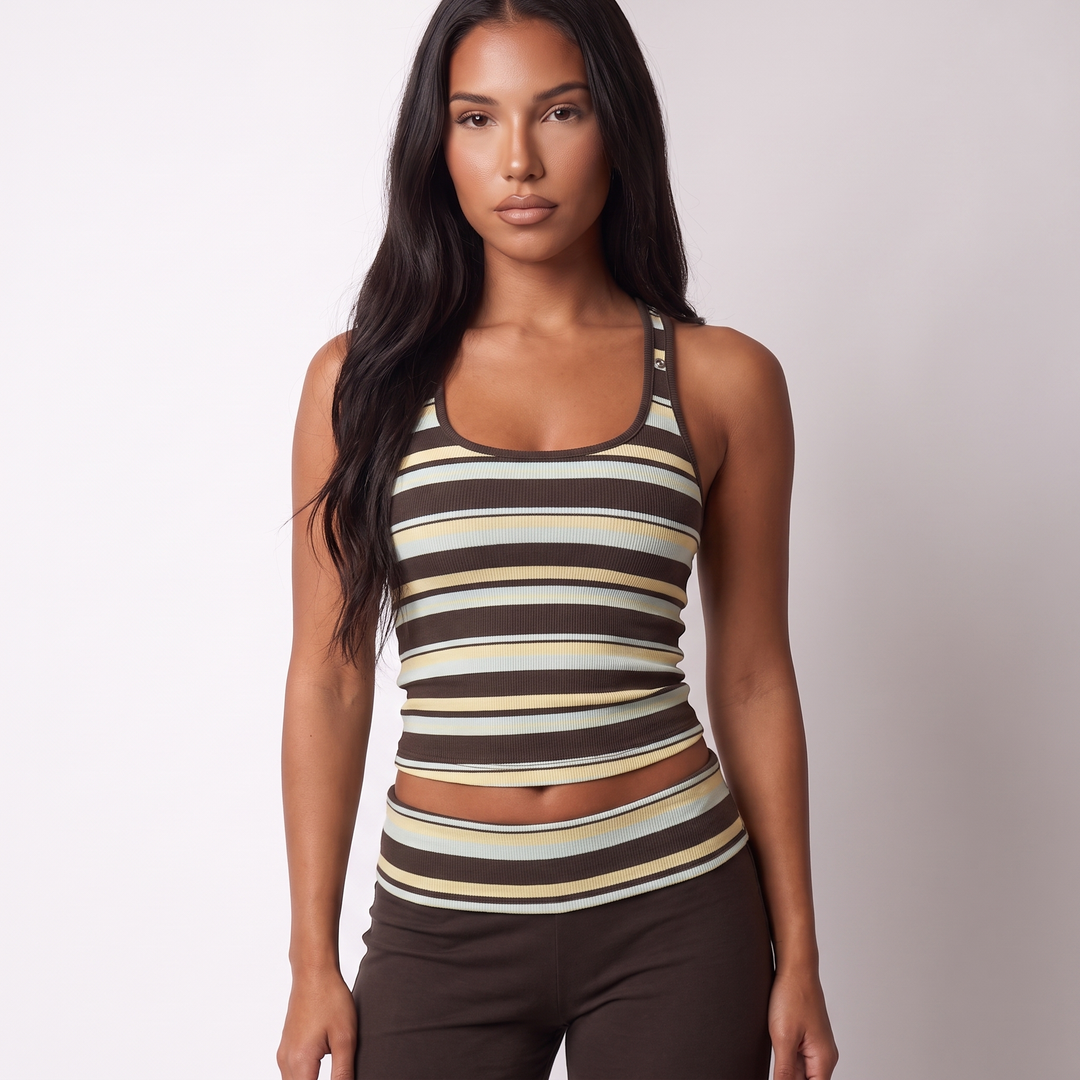 Women's Maeve Women's Striped Co-Ord Set – Sleeveless Top & Wide-Leg Trousers in Brown | Invictora.com