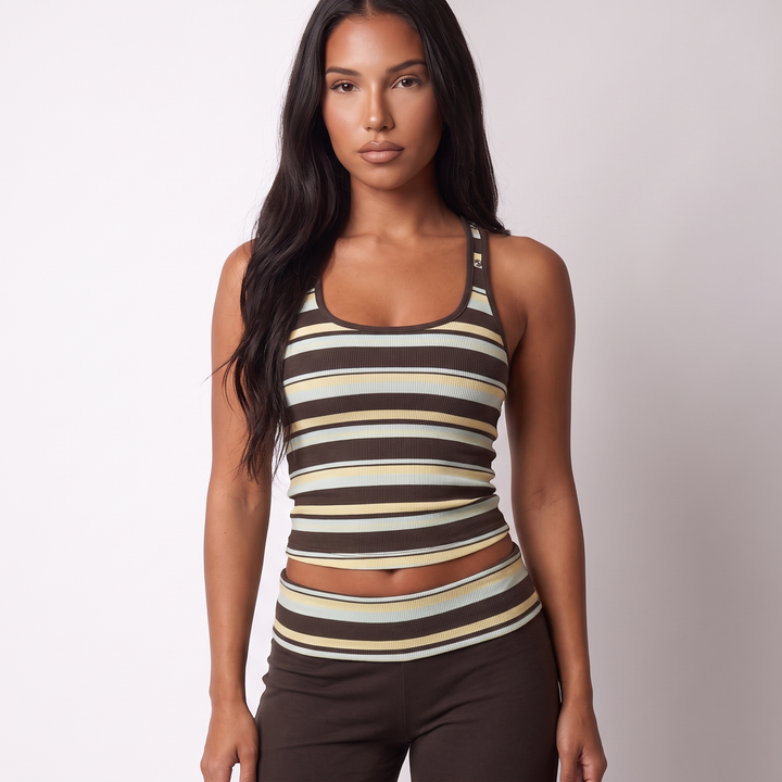 Women's Maeve Women's Striped Co-Ord Set – Sleeveless Top & Wide-Leg Trousers in Brown | Invictora.com