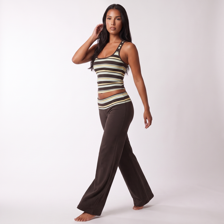 Women's Maeve Women's Striped Co-Ord Set – Sleeveless Top & Wide-Leg Trousers in Brown | Invictora.com