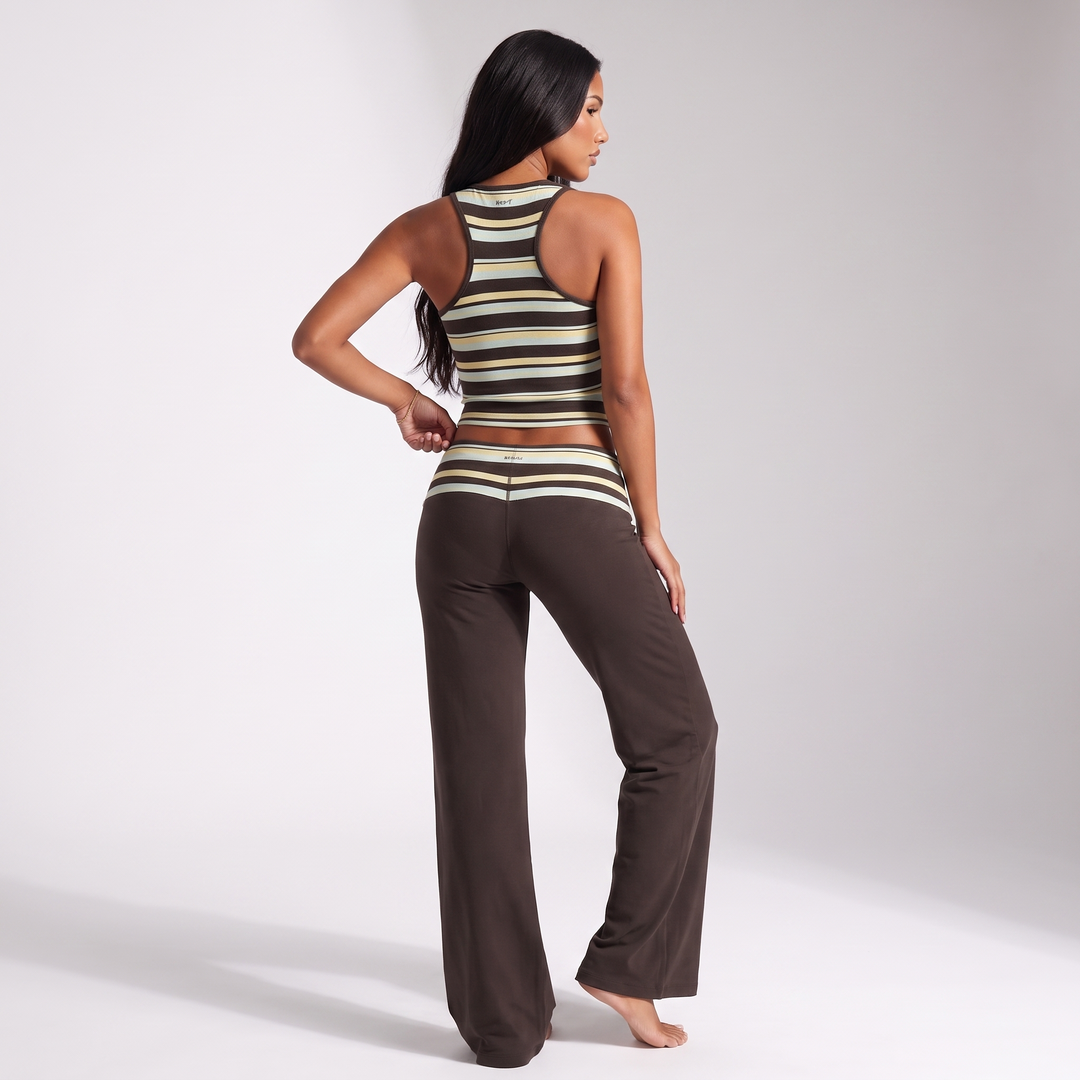 Women's Maeve Women's Striped Co-Ord Set – Sleeveless Top & Wide-Leg Trousers in Brown | Invictora.com