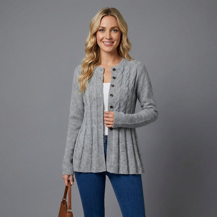 Women's Cardigan – Cable-Knit Fitted Peplum Button