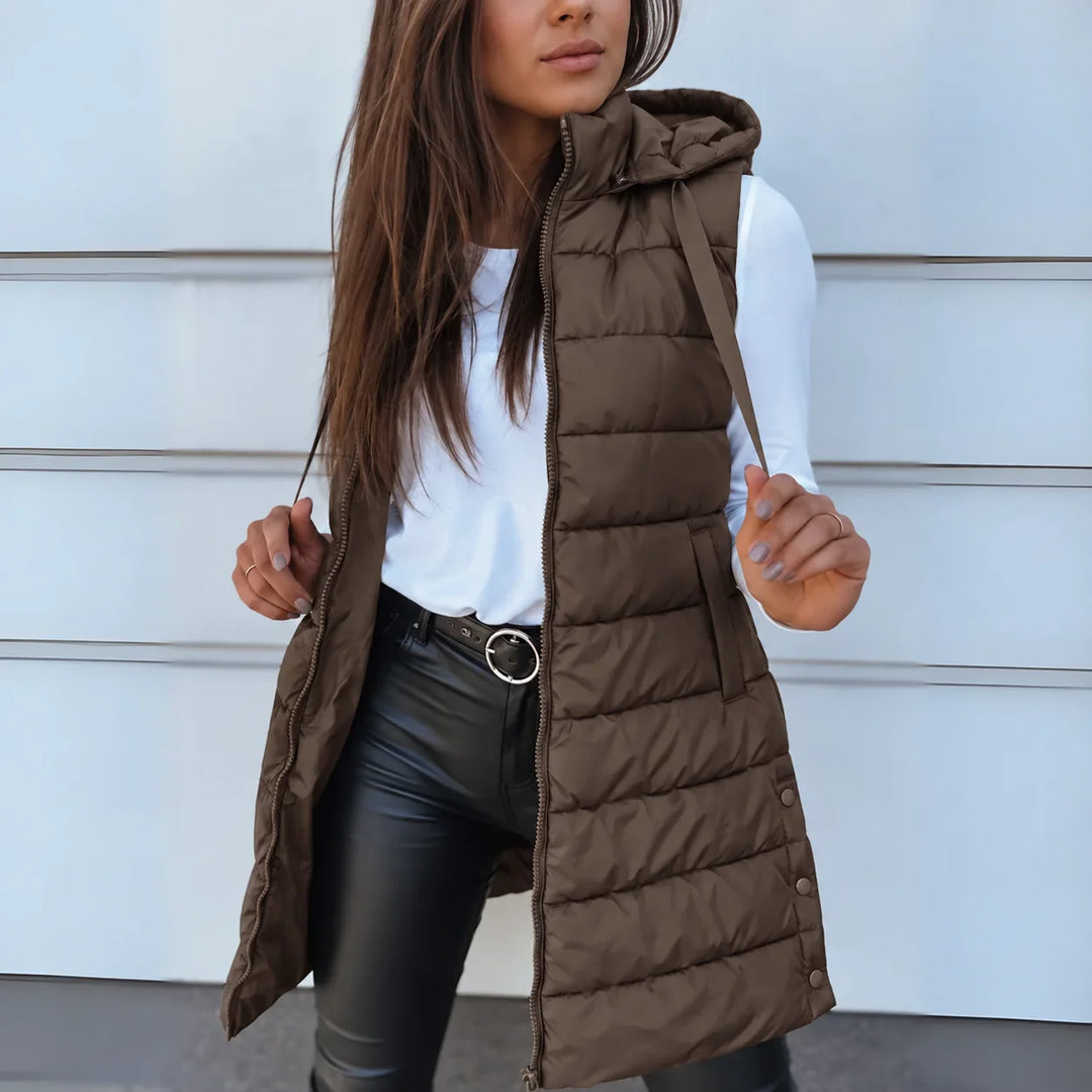 Women's Hooded Long Puffer Jacket Gilet