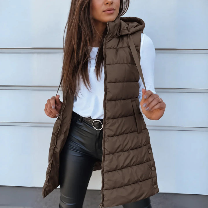 Women's Hooded Long Puffer Jacket Gilet