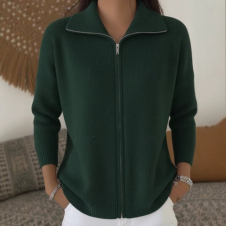 Women's Knit Cardigan – Zip-Up Collar