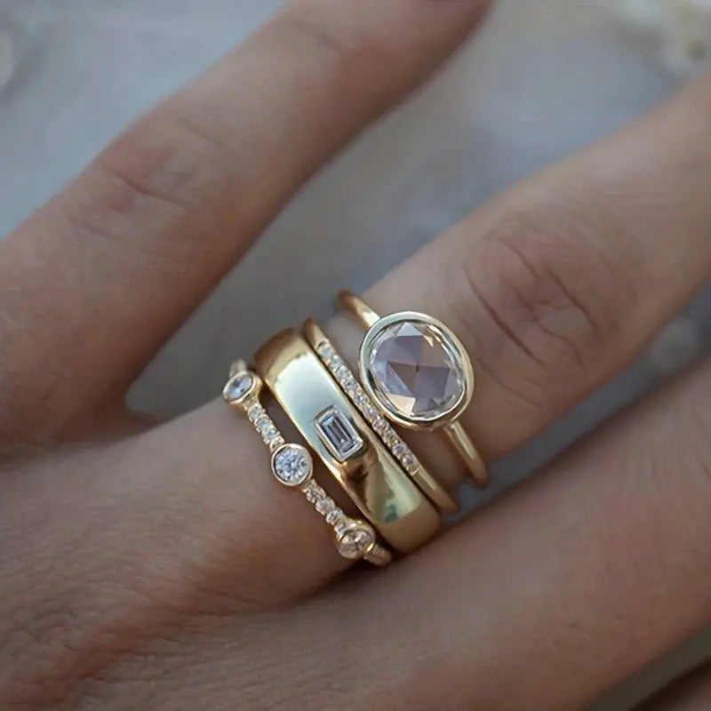 Women's Moonstone Orbit Ring Set | Invictora.com