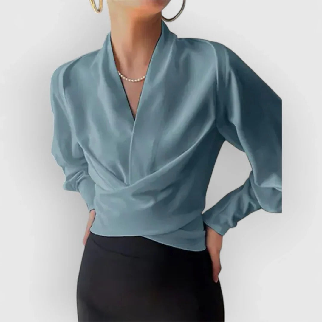 Women's Marisol Satin Blouse in Blue | Invictora.com