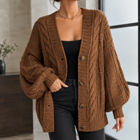 Women's Balloon-Sleeve Oversized Cable-Knit Cardigan
