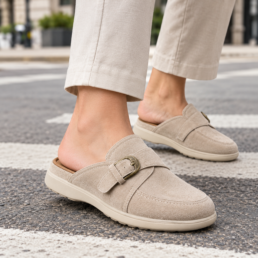 Women's Morosini Buckle Mules in Apricot | Invictora.com
